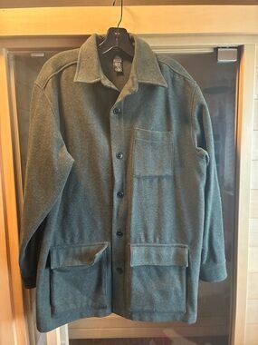 Men's Olive Green Wool Pea Coat - Classic Button Front